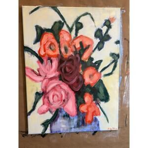 Original OOAK Acrylic Floral Painting on Canvas 18x24 unframed signed